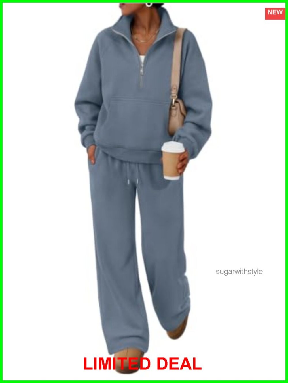 Women's 2-Piece Sweatsuit Set Half-Zip Sweatshirt Wide-Leg Sweatpants Lounge